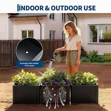 20"x 20" Base with Drainage Metal Raised Garden Bed Planter Box, Outdoor Rectangular Plante