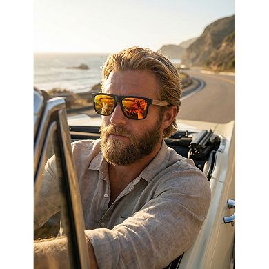 Unisex Rectangular Full-Frame Sunglasses Wood Cut Out Design Sun Glasses UV Protection