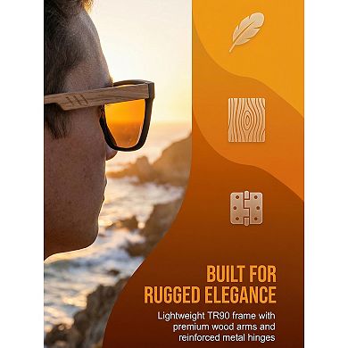 Unisex Rectangular Full-Frame Sunglasses Wood Cut Out Design Sun Glasses UV Protection