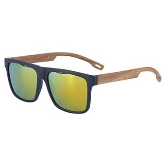 Unisex Rectangular Full-Frame Sunglasses Wood Cut Out Design Sun Glasses UV Protection