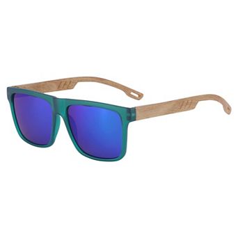 Unisex Rectangular Full-Frame Sunglasses Wood Cut Out Design Sun Glasses UV Protection