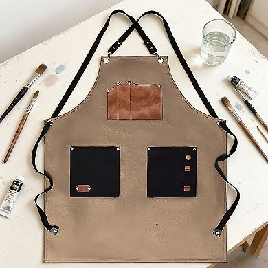 Utility Work Apron with Multi Pocket Design Full Coverage Apron for Kitchen Studio Workshop and Home