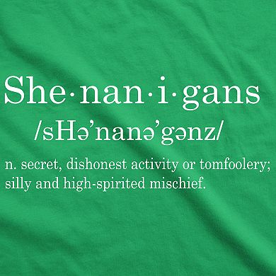 Mens Shenanigans Definition T Shirt Funny Saint Patricks Day St Patty Shamrock