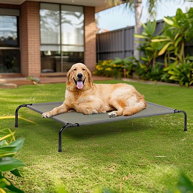 Portable Elevated Dog Bed with Steel Frame and Breathable Mesh