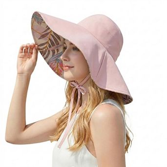 Women's Reversible Wide Brim Sun Hat UV Protection Floral Print Beach Outdoor Bucket Hat