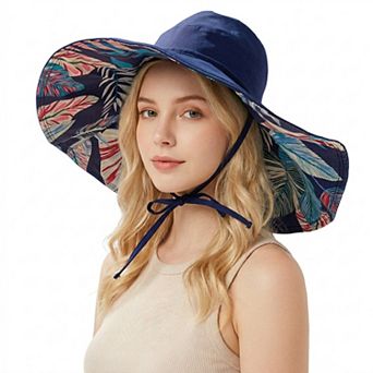 Women's Reversible Wide Brim Sun Hat UV Protection Floral Print Beach Outdoor Bucket Hat