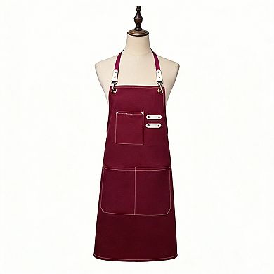 Cotton Kitchen Apron with Cross Back Straps Multi Pocket Utility Apron for Cooking Baking Craft