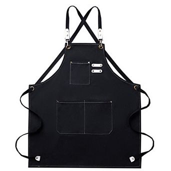 Cotton Kitchen Apron with Cross Back Straps Multi Pocket Utility Apron for Cooking Baking Craft