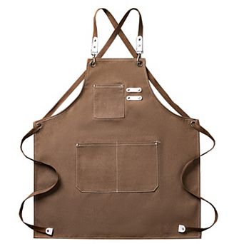 Cotton Kitchen Apron with Cross Back Straps Multi Pocket Utility Apron for Cooking Baking Craft