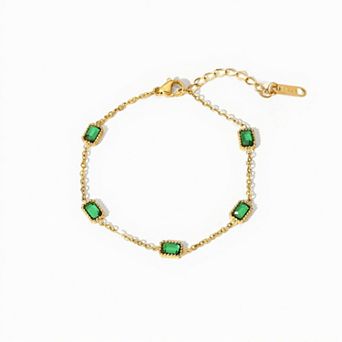 Women's Faceted Gem Station Bracelet with Delicate Linked Chain and Modern Minimalist Detailing