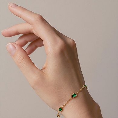 Women's Faceted Gem Station Bracelet with Delicate Linked Chain and Modern Minimalist Detailing