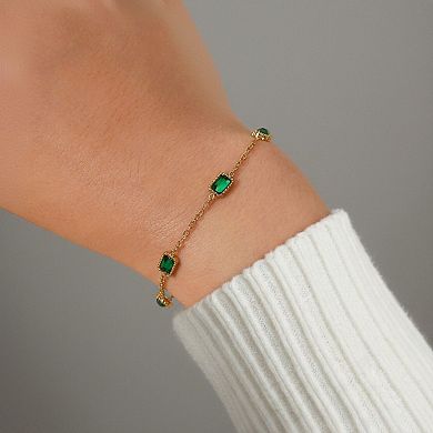 Women's Faceted Gem Station Bracelet with Delicate Linked Chain and Modern Minimalist Detailing