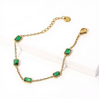 Women's Faceted Gem Station Bracelet with Delicate Linked Chain and Modern Minimalist Detailing