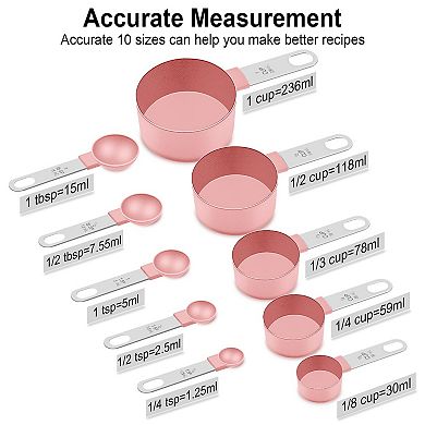 Measuring Cups Spoons Set 10 Pieces Nesting Stainless Steel Handle
