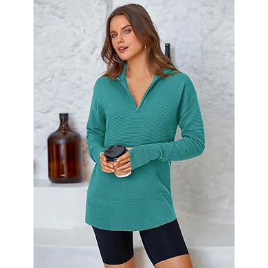 Collared Ribbed Thumb Hole Sweater