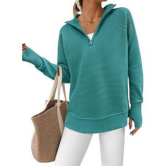 Collared Ribbed Thumb Hole Sweater