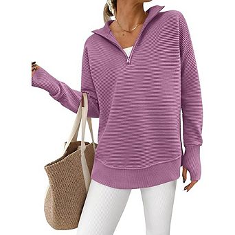 Collared Ribbed Thumb Hole Sweater
