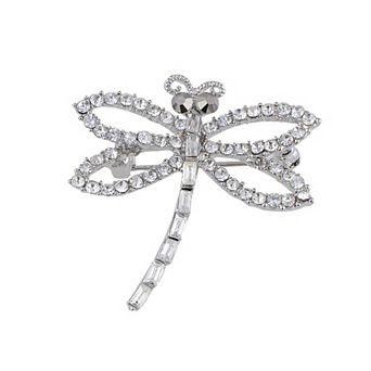 Silvery Tone Sparkly Clear Crystal Rhinestones Dragonfly Brooch Pin
