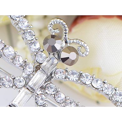 Silvery Tone Sparkly Clear Crystal Rhinestones Dragonfly Brooch Pin