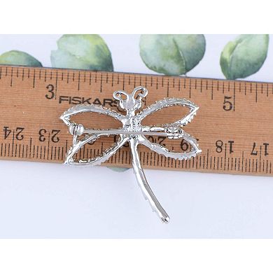 Silvery Tone Sparkly Clear Crystal Rhinestones Dragonfly Brooch Pin