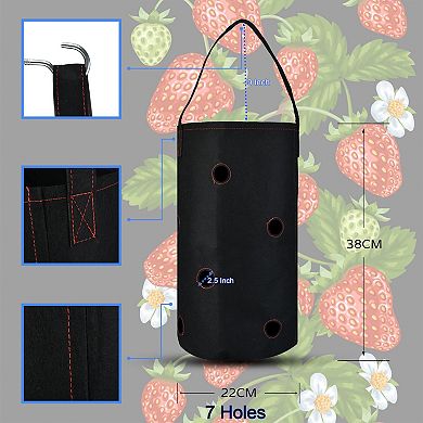 Hanging Strawberry Planter Bag - 7 Hole Air Pruning, Mold Resistant Black Fabric - For Balconies