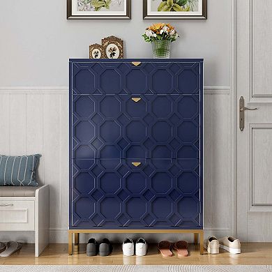 24-Pair Shoe Storage Cabinet with 3 Flip Drawers Entryway Shoe Organizer, Metal Legs