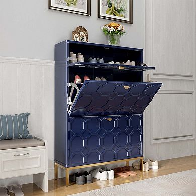 24-Pair Shoe Storage Cabinet with 3 Flip Drawers Entryway Shoe Organizer, Metal Legs