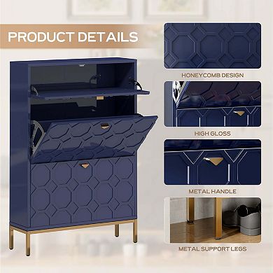 24-Pair Shoe Storage Cabinet with 3 Flip Drawers Entryway Shoe Organizer, Metal Legs