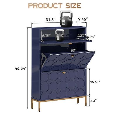 24-Pair Shoe Storage Cabinet with 3 Flip Drawers Entryway Shoe Organizer, Metal Legs
