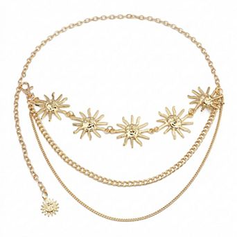 Women's Sun Charm Waist Chain Belt Layered Link Adjustable Metal Body Jewelry Accessory