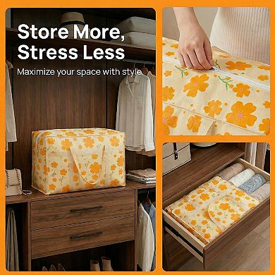 Flower Clothes Storage, Foldable Storage Bags, Moving Bags for Organizing Bedroom, Clothing