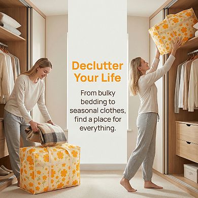 Flower Clothes Storage, Foldable Storage Bags, Moving Bags for Organizing Bedroom, Clothing