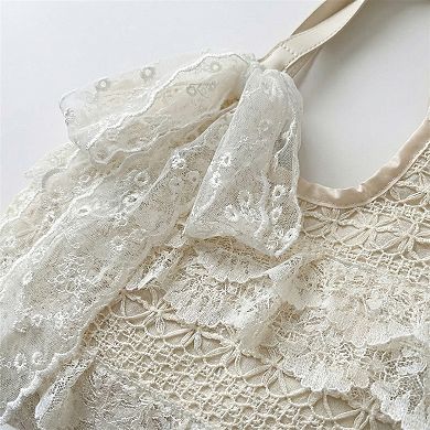 Women Lace Shoulder Tote Bag with Bow Detail Soft Structured Handbag