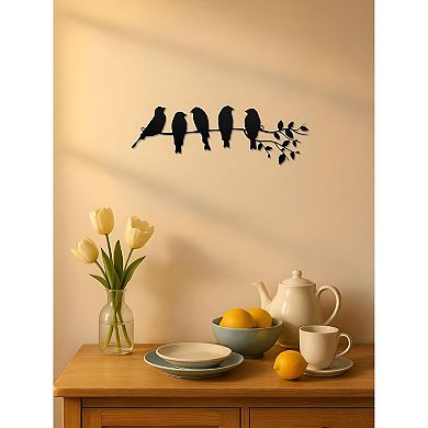Bird Wall Art with Branch and Leaves Decorative Wall Sculpture for Living Room