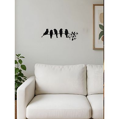 Bird Wall Art with Branch and Leaves Decorative Wall Sculpture for Living Room