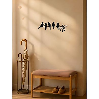 Bird Wall Art with Branch and Leaves Decorative Wall Sculpture for Living Room