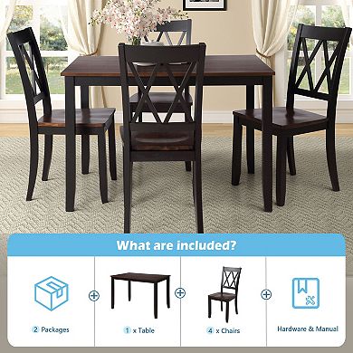 Pnronnc 5-Piece Dining Table Set, Wooden Kitchen Table Set with 4 Chairs