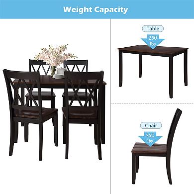 Pnronnc 5-Piece Dining Table Set, Wooden Kitchen Table Set with 4 Chairs