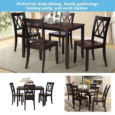 Pnronnc 5-Piece Dining Table Set, Wooden Kitchen Table Set with 4 Chairs