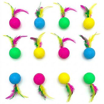 12 Pack Cat Toy Balls with Feathers, Interactive Kitten Play Set, Lightweight Pet Toys