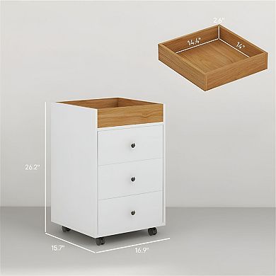 Office Storage Cart with 3 Drawers, Compact Rolling Workspace Organizer