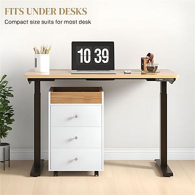Office Storage Cart with 3 Drawers, Compact Rolling Workspace Organizer