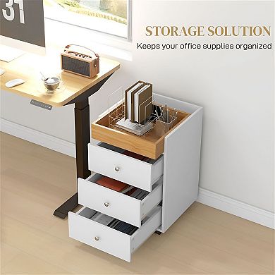 Office Storage Cart with 3 Drawers, Compact Rolling Workspace Organizer