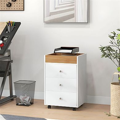 Office Storage Cart with 3 Drawers, Compact Rolling Workspace Organizer