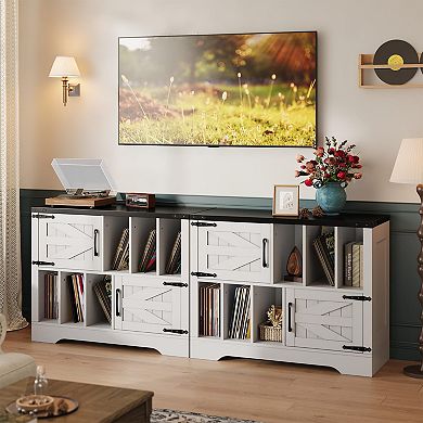 18" Modern Farmhouse Night Stand with Charging Station, Wooden Bedside Table Table with 2 Drawers