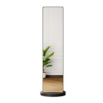 360° Rotatin Standing Mirror Full Length, with Open Shelves and Coat Rack, Solid Wood Floor Mirror