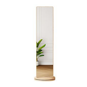 360° Rotatin Standing Mirror Full Length, with Open Shelves and Coat Rack, Solid Wood Floor Mirror