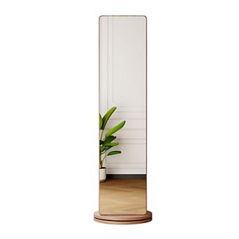 360° Rotatin Standing Mirror Full Length, with Open Shelves and Coat Rack, Solid Wood Floor Mirror