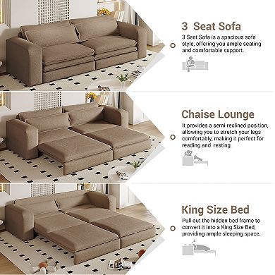 Pnronnc King Size Sleeper Sofa Bed, Convertible Pull Out Sofa with 2 Lumbar Pillows
