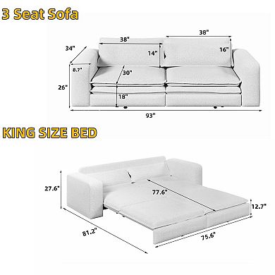Pnronnc King Size Sleeper Sofa Bed, Convertible Pull Out Sofa with 2 Lumbar Pillows